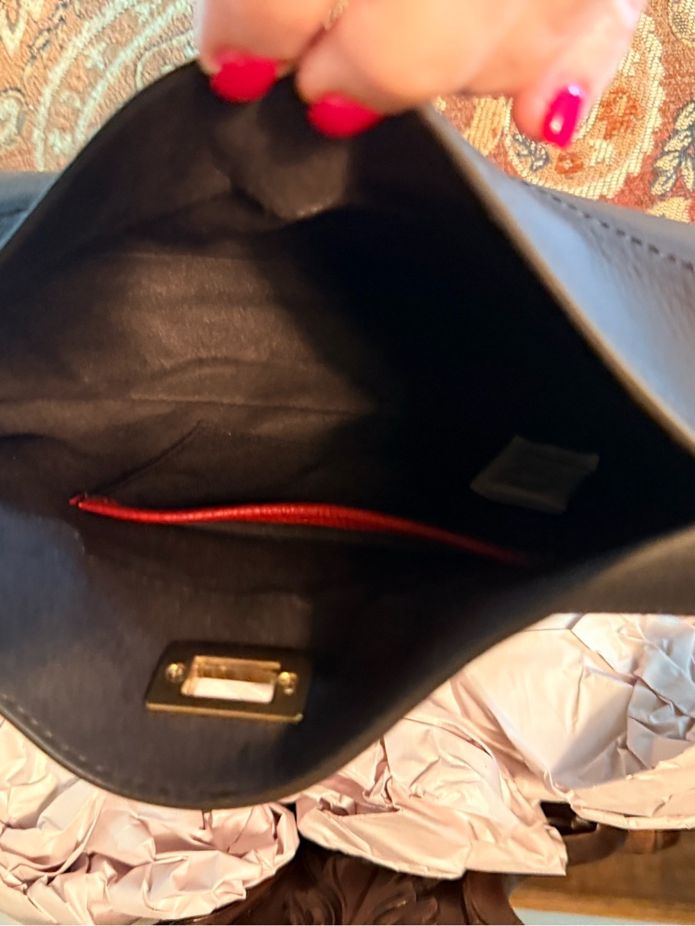 J.McLaughlin NWOT Cocoa Brown Leather handbag. Top bamboo latch closure. - Picture 12 of 15